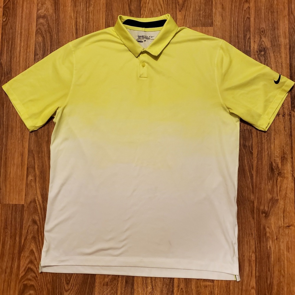 Nike Golf Shirt‎ Adult Large Yellow Dri Fit Tour Performance 2 Tone Polo - Picture 2 of 7